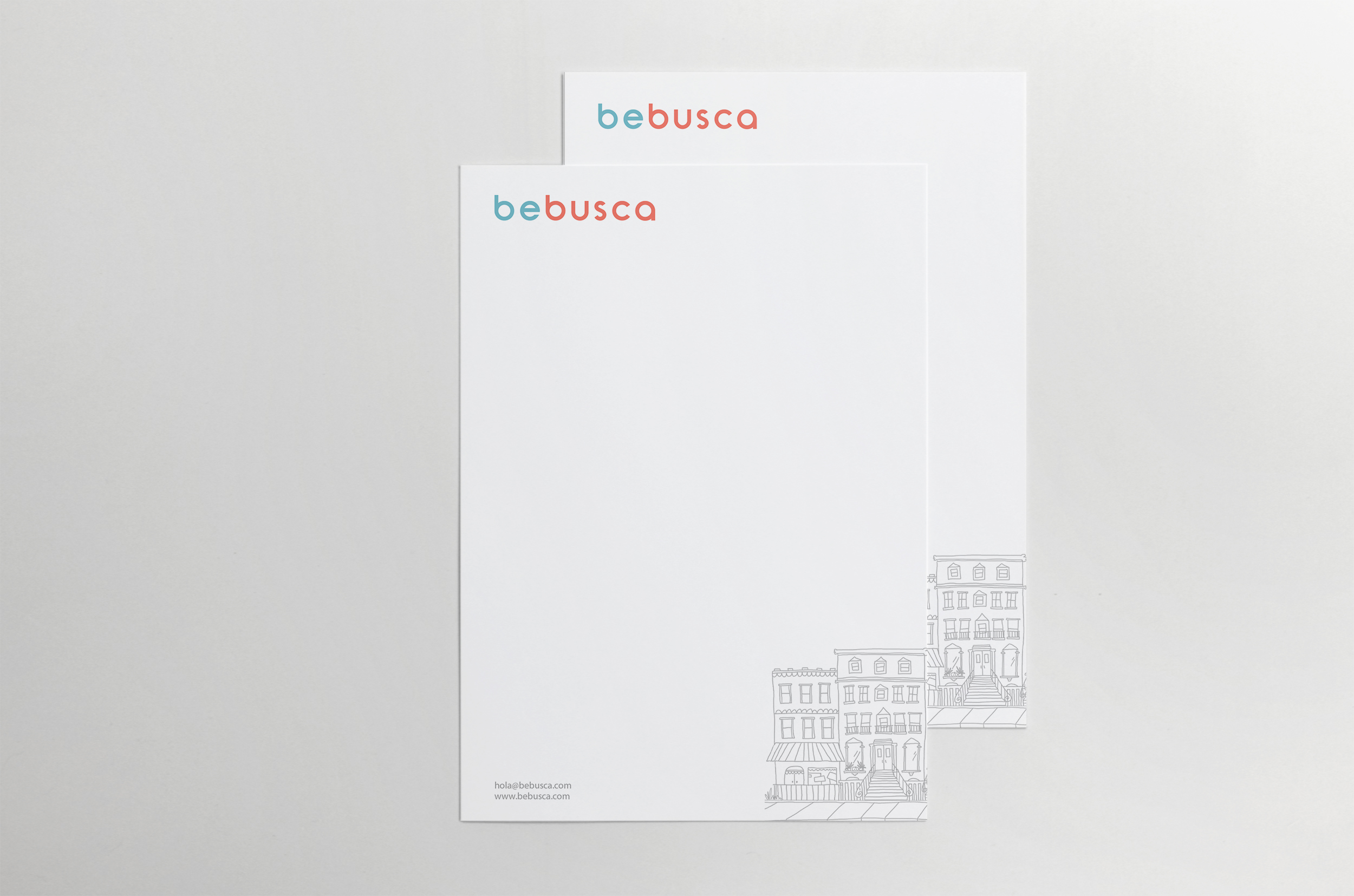 Mockup papelería branding BeBusca